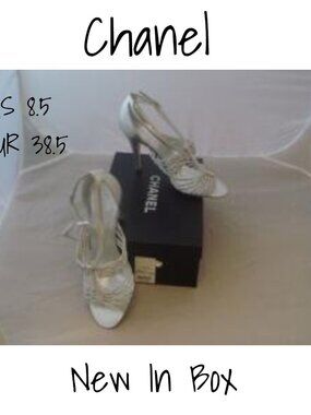 Chanel Silver Knotted Leather CC Ankle Strap Sandals 38.5  New In Box